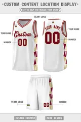 White Crimson-Khaki Triangle Splicing Team Basketball Jersey 2