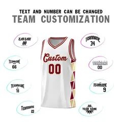 White Crimson-Khaki Triangle Splicing Team Basketball Jersey 3