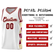 White Crimson-Khaki Triangle Splicing Team Basketball Jersey 4