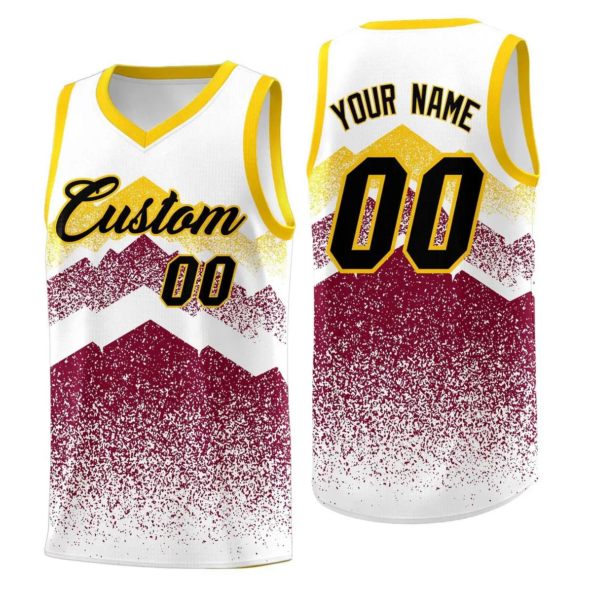 White Crimson Mountain Fade Gradient Basketball Jersey