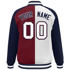 White Crimson-Navy Color Block Varsity Full-Snap Bomber Baseball Jacket 4