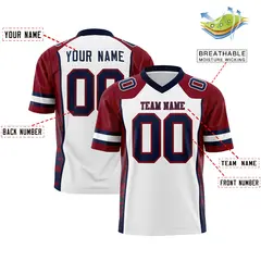 White Crimson-Navy Raglan Side Pattern Football Jersey 2