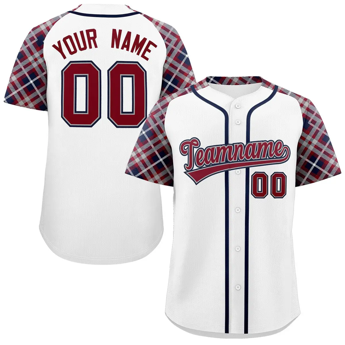 White Crimson-Navy Raglan Sleeves Authentic Baseball Jersey