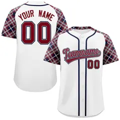 White Crimson-Navy Raglan Sleeves Authentic Baseball Jersey 1