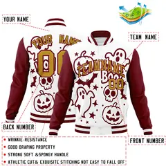 White Crimson Old Gold Halloween Bats Pumpkins Ghost Letterman Jacket 2