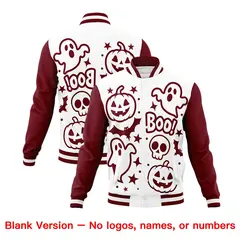 White Crimson Old Gold Halloween Bats Pumpkins Ghost Letterman Jacket 7