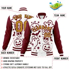 White Crimson Old Gold Halloween Bats Pumpkins Ghost Letterman Jacket 8