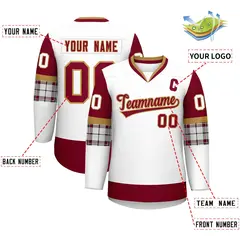 White Crimson-Old Gold Raglan V-Neck Hockey Jersey 2