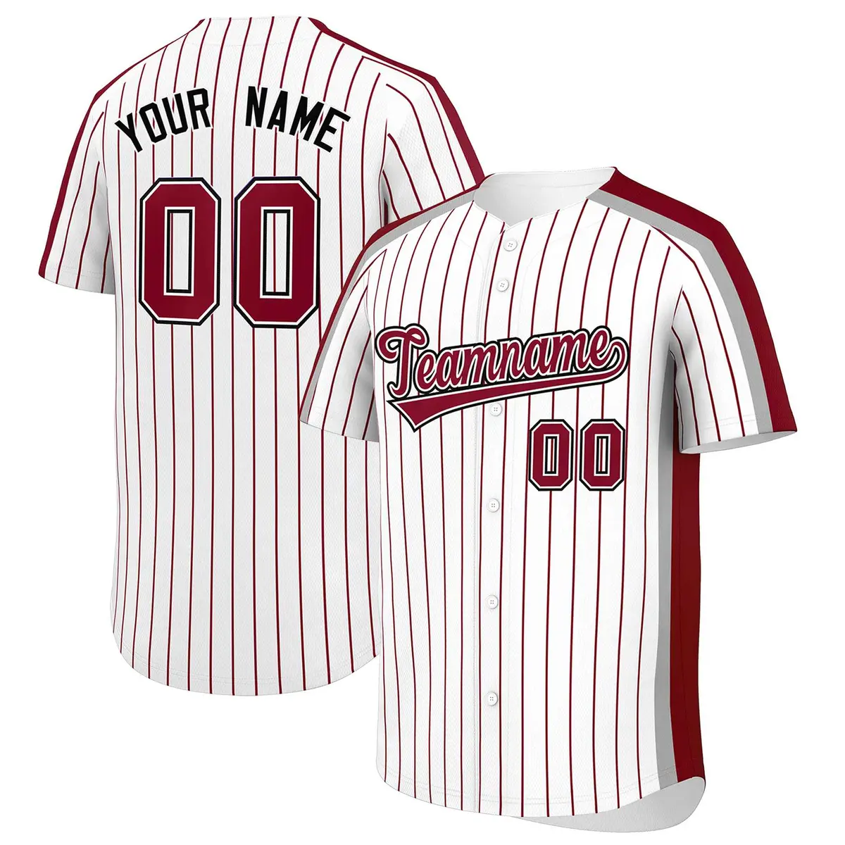 White Crimson Pinstripe Two-tone Side Baseball Jersey