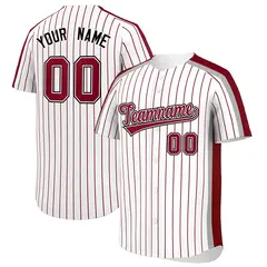 White Crimson Pinstripe Two-tone Side Baseball Jersey