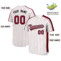 White Crimson Pinstripe Two-tone Side Baseball Jersey 2