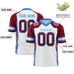 White Crimson-Powder Blue Raglan Side Pattern Football Jersey 2