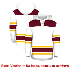 White Crimson Raglan Lace-Up Neck Hockey Hoodie Jersey 7
