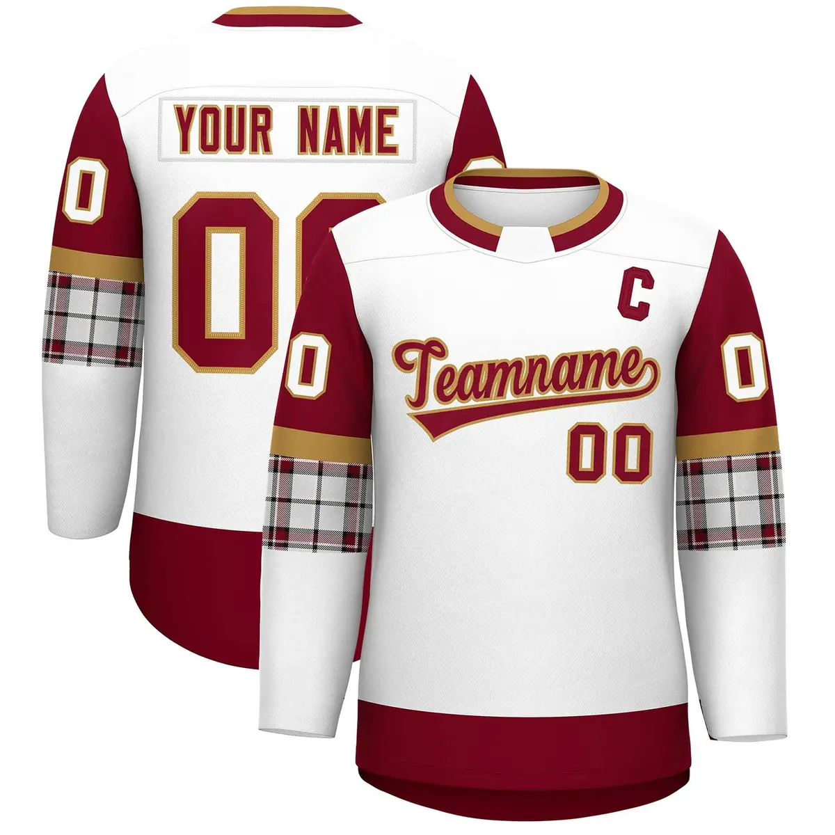 White Crimson Raglan Round-Neck Hockey Jersey