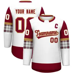 White Crimson Raglan Round-Neck Hockey Jersey 1