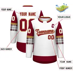 White Crimson Raglan Round-Neck Hockey Jersey 2