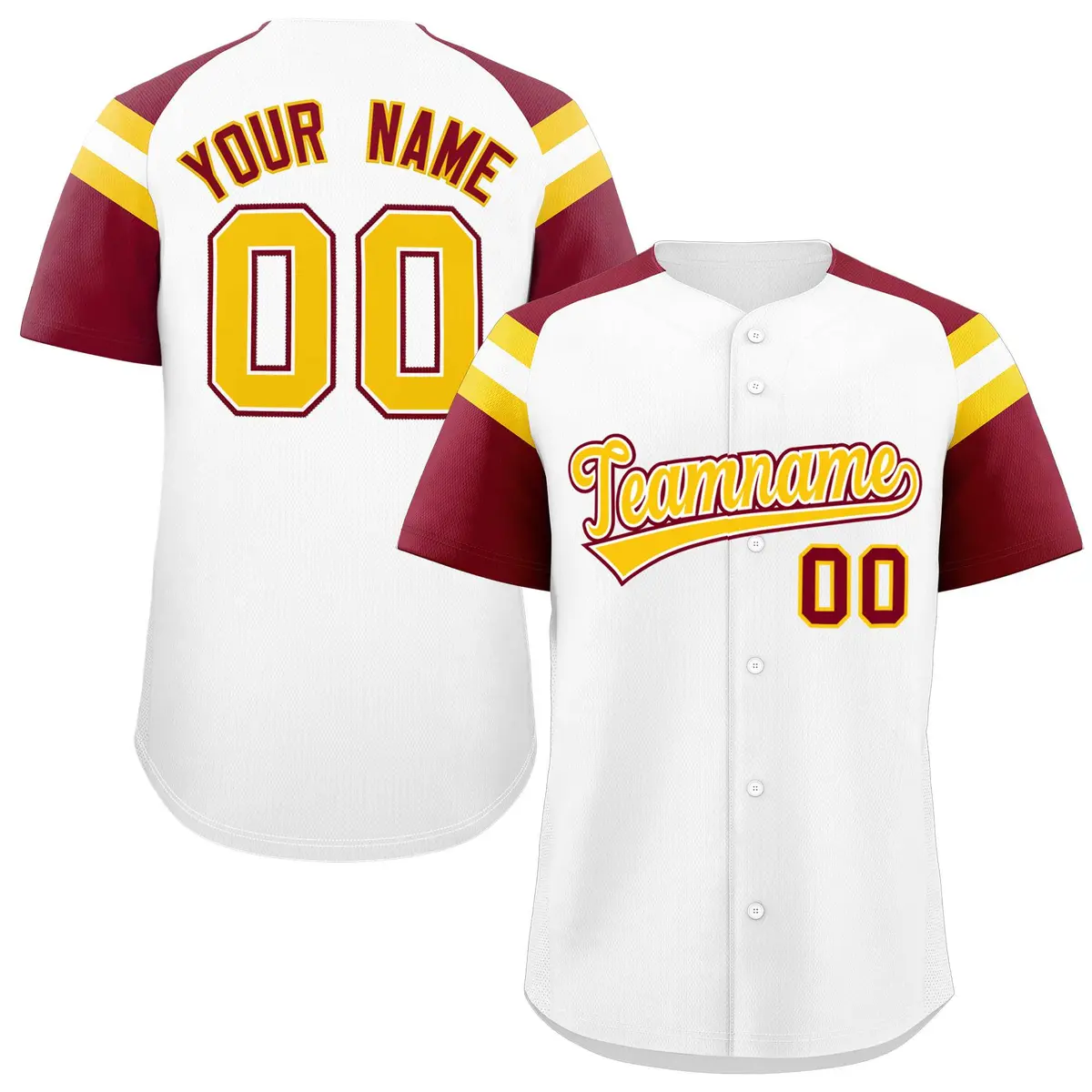White Crimson Raglan Sleeves Contrast Baseball Jersey