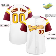 White Crimson Raglan Sleeves Contrast Baseball Jersey 2
