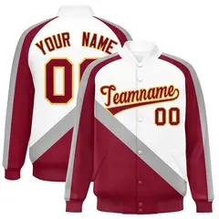 White Crimson Raglan Varsity Full-Snap Letterman Baseball Jacket 1
