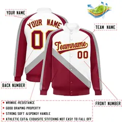 White Crimson Raglan Varsity Full-Snap Letterman Baseball Jacket 2