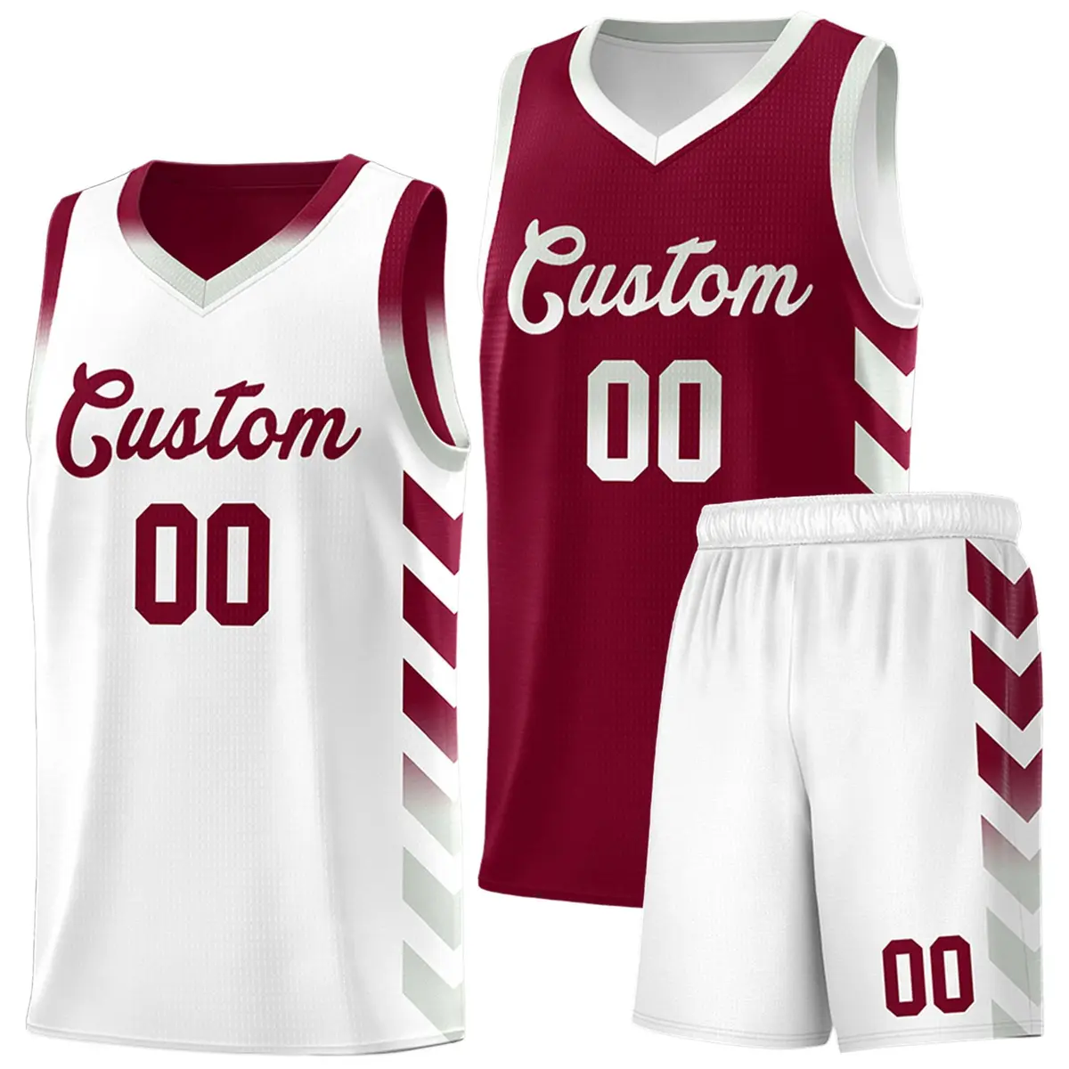White Crimson Reversible Basketball Kits - Side Arrow Crimson Gray Gradient