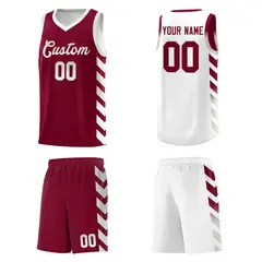 White Crimson Reversible Basketball Kits - Side Arrow Crimson Gray Gradient 5