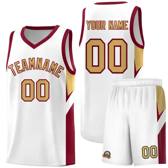 White Crimson Side Design Basketball Uniform Jersey