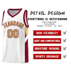 White Crimson Side Design Basketball Uniform Jersey 2