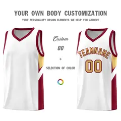 White Crimson Side Design Basketball Uniform Jersey 3