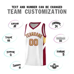 White Crimson Side Design Basketball Uniform Jersey 4