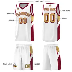 White Crimson Side Design Basketball Uniform Jersey 5