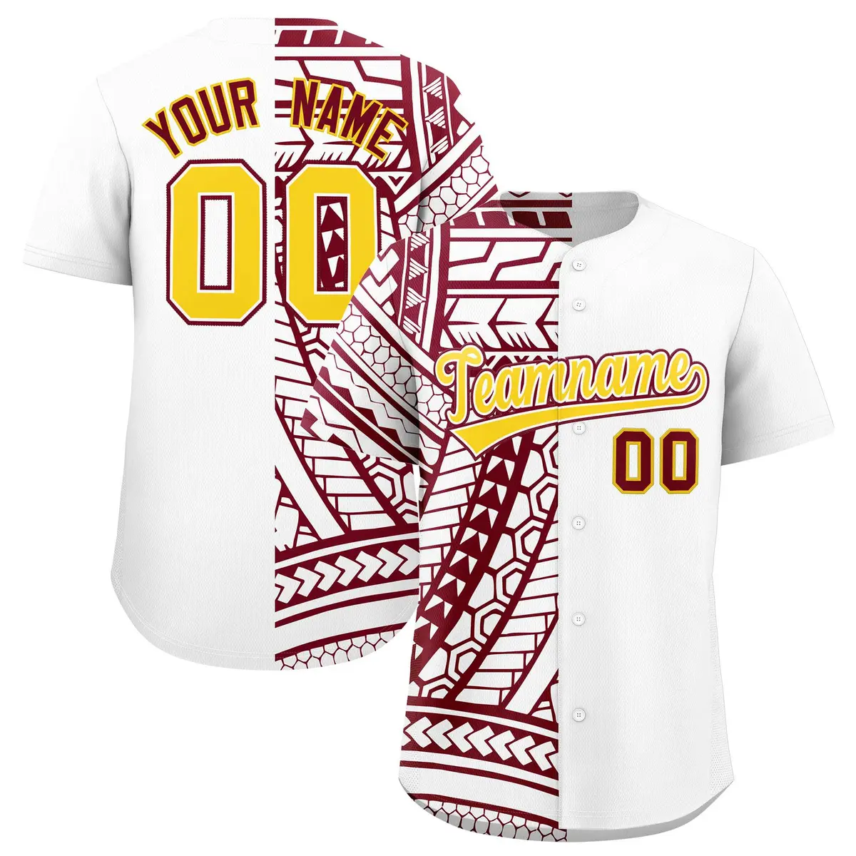 White Crimson Split Tribal Baseball Jersey