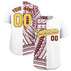 White Crimson Split Tribal Baseball Jersey