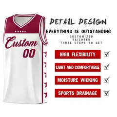 White Crimson Star Pattern Team Basketball Jersey 2