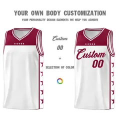 White Crimson Star Pattern Team Basketball Jersey 3