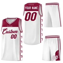 White Crimson Star Pattern Team Basketball Jersey 6