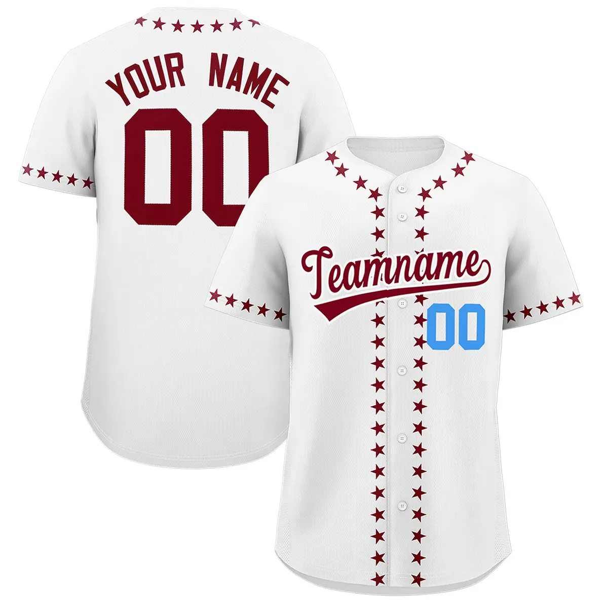 White Crimson Star Ribbing Authentic Baseball Jersey
