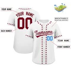 White Crimson Star Ribbing Authentic Baseball Jersey 2