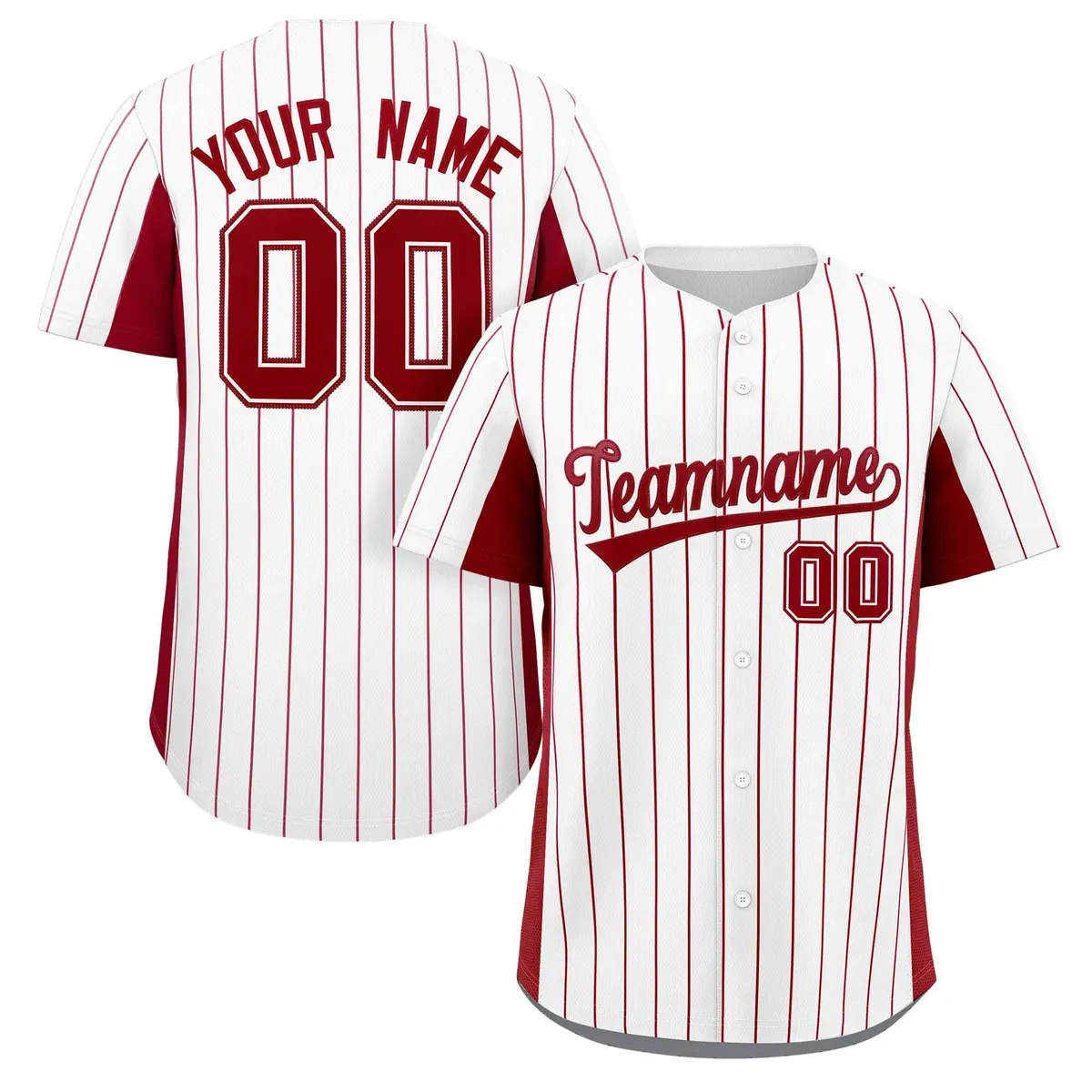 White Crimson Stripe Full Button Authentic Baseball Jersey