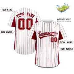 White Crimson Stripe Full Button Authentic Baseball Jersey 2
