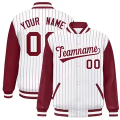 White Crimson Stripe Varsity Bomber Jacket Raglan Sleeves