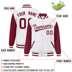 White Crimson Stripe Varsity Bomber Jacket Raglan Sleeves 2
