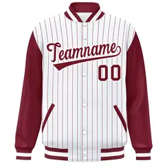 White Crimson Stripe Varsity Bomber Jacket Raglan Sleeves 3
