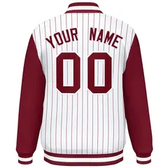 White Crimson Stripe Varsity Bomber Jacket Raglan Sleeves 4