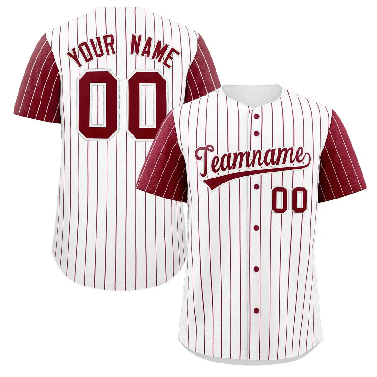 White Crimson Striped Raglan Sleeves Baseball Jersey