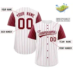 White Crimson Striped Raglan Sleeves Baseball Jersey 2