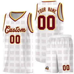 White Crimson Trailblazer Dot Pattern Basketball Jersey 1