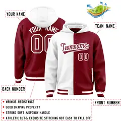White Crimson Two Tone Full-Snap Varsity Letterman Hoodie Jacket 4