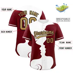 White Crimson Valentine's Day Couple Silhouettes Baseball Jersey 3