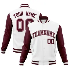 White Crimson Varsity Full-Snap Raglan Letterman Jacket